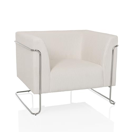 hjh OFFICE Loungesessel 1-Sitzer Curacao Cord, modernes Sofa im trendigen Design, mit bequemer Polsterung aus strapazierfähigem Cord Stoff, Weiß von hjh OFFICE