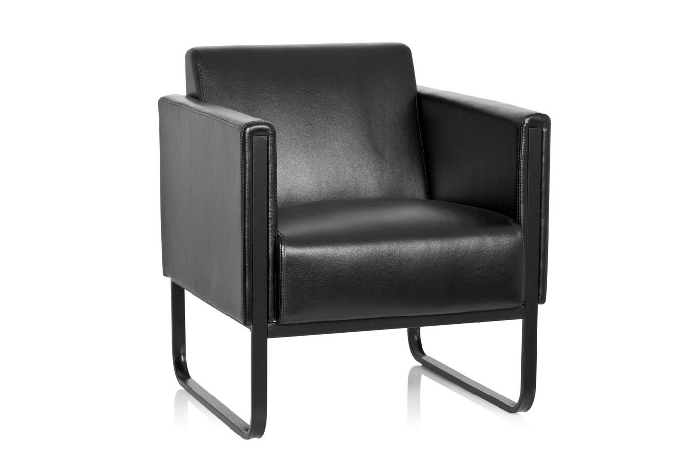 hjh OFFICE Loungesessel Polstersessel BALI BLACK Kunstleder mit Armlehnen, Sessel gepolstert mit Metallgestell von hjh OFFICE