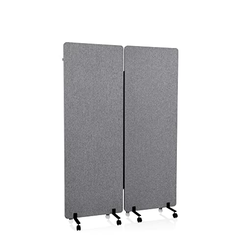 hjh OFFICE Mobile Akustik Trennwand 2er Set 177 x 60 cm FLEXMIUT Stoff Dunkelgrau Raumteiler mit Rollen & Gleiter 891006 von hjh OFFICE