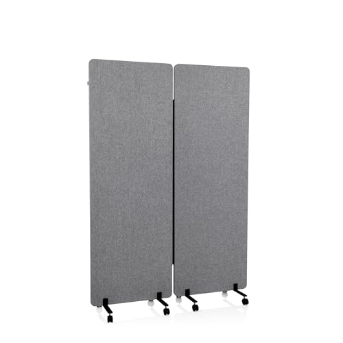 hjh OFFICE Mobile Akustik Trennwand 2er Set 177 x 60 cm FLEXMIUT Stoff Dunkelgrau Raumteiler mit Rollen & Gleiter 891006 von hjh OFFICE