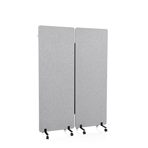 hjh OFFICE Mobile Akustik Trennwand 2er Set 177 x 60 cm FLEXMIUT Stoff Hellgrau Raumteiler mit Rollen & Gleiter 891001 von hjh OFFICE