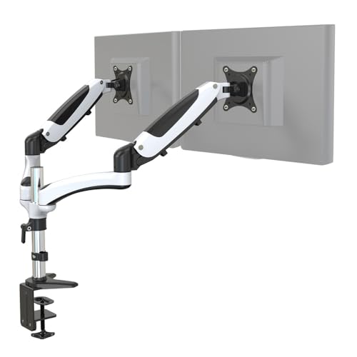 hjh OFFICE Monitorhalterung 2-Arm 15 – 27 Zoll VM-MG2 Alu Weiß/Schwarz Monitorarm mit Gasfeder, pro Arm bis 8kg belastbar 802020 von hjh OFFICE