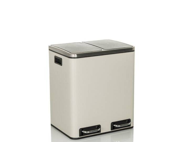 hjh OFFICE Mülleimer Mülleimer CLEAN IX Stahlblech, Mülltrennsystem Küche mit 2 Fächern, Abfalleimer 2 x 15L (30 Liter), beige von hjh-OFFICE