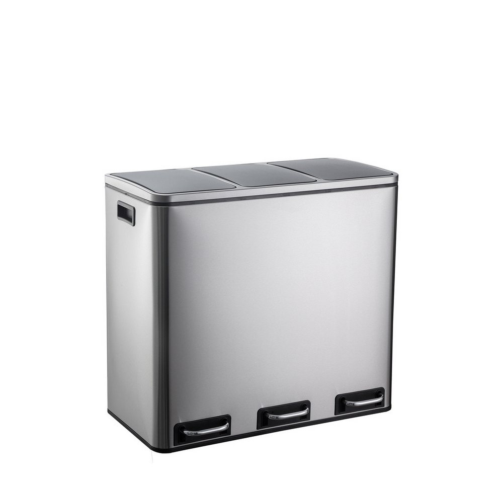 hjh OFFICE Mülleimer Mülleimer CLEAN IX Stahlblech, Mülltrennsystem Küche mit 3 Fächern, Abfalleimer 3 x 18L (54 Liter) von hjh OFFICE