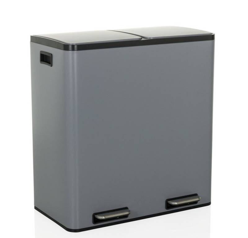 hjh OFFICE Mülleimer Mülleimer CLEAN XIII Stahlblech, 60 Liter, Mülltrennsystem Küche mit 2 Fächern (2 x 30L) von hjh OFFICE