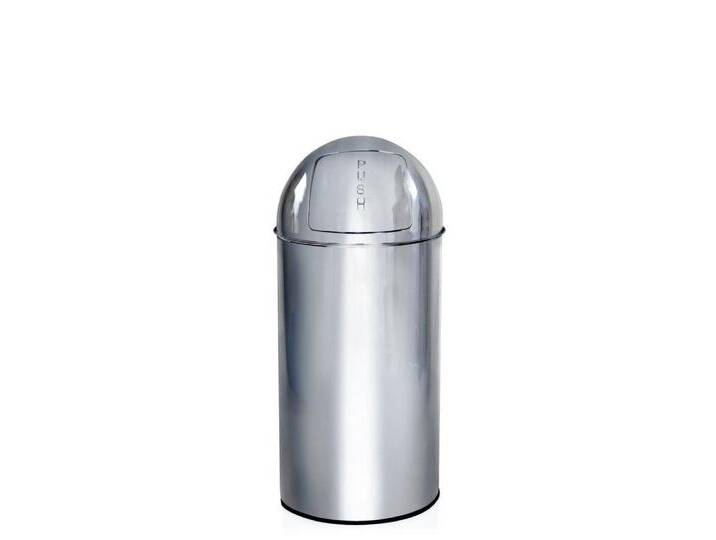 hjh OFFICE Mülleimer Mülleimer PUSH 35L Stahlblech, 35 Liter, Abfalleimer mit Schwingdeckel, Papierkorb, silberfarben, Chrom von hjh-OFFICE