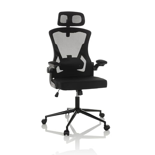 hjh OFFICE Profi Bürostuhl ARIGANO ergonomischer Drehstuhl mit atmungsaktiver Rückenlehne, Armlehnen klappbar, Stoff/Netzstoff Schwarz, 830122 von hjh OFFICE