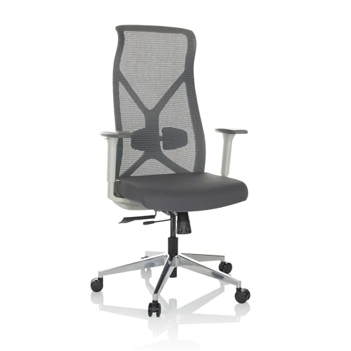 hjh OFFICE Profi Bürostuhl AZURRO White Stoff Drehstuhl ergonomisch, Netzrücken, Flexible Lordosenstütze, Grau, 751015 von hjh OFFICE