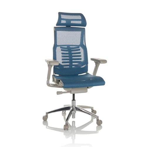 hjh OFFICE Profi Bürostuhl POFIT G GEN2 Netz ergonomischer Drehstuhl mit Flexibler Lordosenstütze, Blau, 652282 von hjh OFFICE