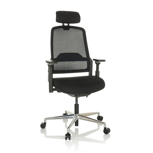 hjh OFFICE Profi Bürostuhl TERARO AX Ergonomischer Drehstuhl mit höhenverstellbarer Rückenlehne und Kopfstütze, Stoff/Netz Schwarz, 608995 von hjh OFFICE