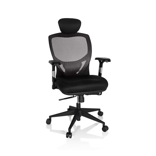 hjh OFFICE Profi Bürostuhl Venus Base Stoff/Netz Ergonomischer Drehstuhl, Rückenlehne verstellbar, Sitztiefenverstellung, Grau/Schwarz 657130 von hjh OFFICE