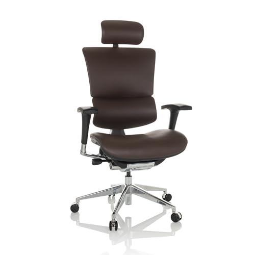 hjh OFFICE Profi Chefsessel Ergo-U2 L Leder Bürostuhl ergonomisch, Flexible Lendenwirbelstütze, Rückenlehne höhenverstellbar, Dunkelbraun 651104 von hjh OFFICE