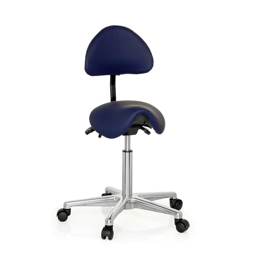 hjh OFFICE 608910 Arbeitshocker mit Lehne TOP Work 20 PU Blau Sattelhocker mit Rollen höhenverstellbar, neigbar von hjh OFFICE