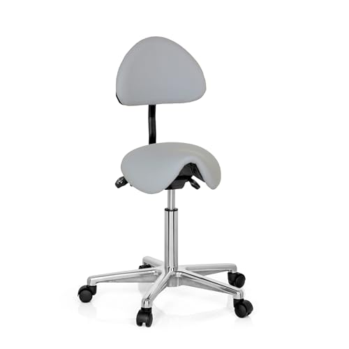 hjh OFFICE 608920 Arbeitshocker mit Lehne TOP Work 20 PU Grau Sattelhocker mit Rollen höhenverstellbar, neigbar von hjh OFFICE