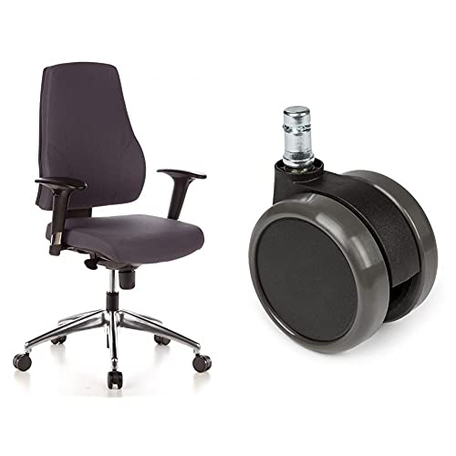 hjh OFFICE Stuhl, anthrazit & 619010 5X Hartbodenrollen für Bürostuhl ROLO Stift 11 mm/Rolle 65 mm Drehstuhl Rollen für Hartböden mit leichtgängiger weicher Lauffläche von hjh OFFICE