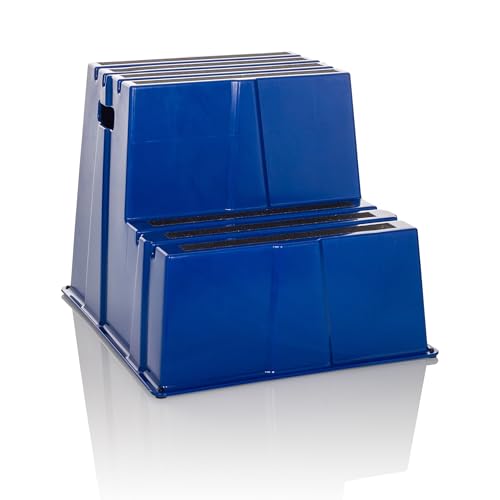 hjh OFFICE Tritthocker 2 Stufen bis 150kg belastbar TIO-E2 Kunststoff, Rutschfester Tritt, Schemel für Zuhause und Gewerbe, 51 x 57 x 65 cm, Blau von hjh OFFICE
