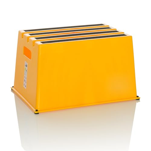 hjh OFFICE Tritthocker bis 150kg belastbar TIO-E1 Kunststoff, Rutschfester Tritt, Schemel für Zuhause und Gewerbe, 31 x 52,5 x 37,5 cm, Gelb von hjh OFFICE