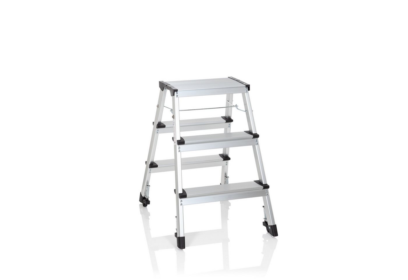 hjh OFFICE Trittleiter Klappleiter SOLID IV Aluminium (1 St, 1-St), Leiter mit 3 Stufen, mit Rollen, beidseitig begehbar von hjh OFFICE