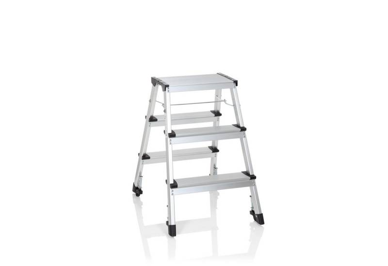 hjh OFFICE Trittleiter Klappleiter SOLID IV Aluminium (1 St, 1-St), Leiter mit 3 Stufen, mit Rollen, beidseitig begehbar von hjh OFFICE