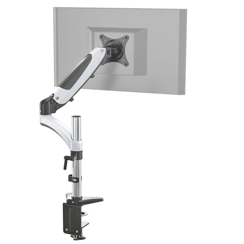 hjh OFFICE Monitorhalterung 1-Arm 15 – 27 Zoll VM-MG1 Alu Weiß/Schwarz Monitorarm mit Gasfeder, bis 8kg belastbar 802010 von hjh OFFICE