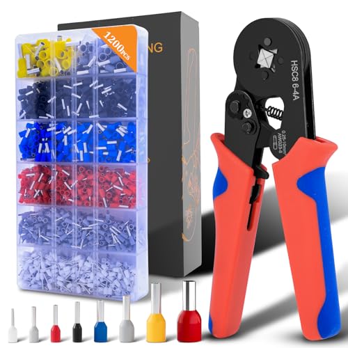 Hksod Crimpzange Aderendhülsen Set – 1200 Aderendhülsenzange | Selbsteinstellende Crimpzange für 0,25-10mm² | Ideal für Profis und Heimwerker | Aderendhülsen,Crimpzangen,Kabelschuhe Set von hksod
