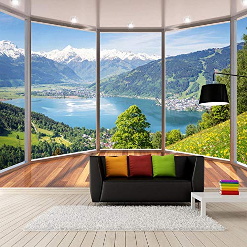 fototapete 3d effekt Benutzerdefinierte 3D Wandbild Tapete Moderne Kreative Balkon Französisch Fenster Natur Landschaft Fototapeten Wohnzimmer Schlafzimmer Wohnkultur von hlonl