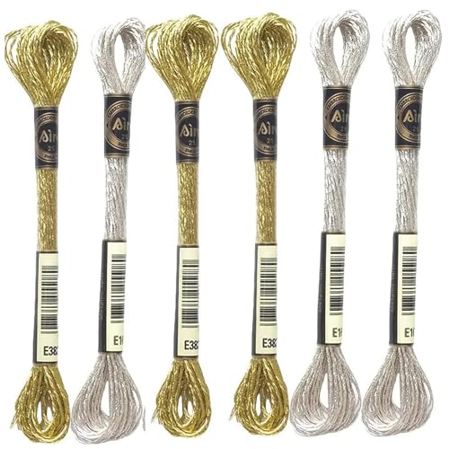 6 Stück Sticktwist Kreuzstichfäden, 8m Stickgarn Gold Metallic, 12-fädiges Stickgarn Set in Goldfarbe für Bastelarbeiten, Kreuzstich, Nähprojekte und kreative Handarbeiten mit Faden Fee Nadel 6 Stück Sticktwist Kreuzstichfäden, 8m Stickgarn Gold Metallic, 12-fädiges Stickgarn Set in Goldfarbe für Bastelarbeiten, Kreuzstich, Nähprojekte und kreative Handarbeiten mit Faden Fee Nadel von hnswwgew