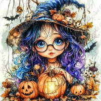 Diy Diamond Painting Vollbild Hexe Kürbis Halloween Mädchen 30x30 - 100x100 cm | 11, 81x11, 81 39, 37x39, 37 In Wahlleinwand Eckig Rund von hobbyandprints
