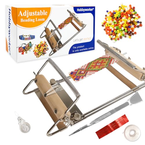hobbyworker Perlenwebstuhl-Set der dritten Generation mit Rocailles, Nadel, Faden, Einfädler, Perlenschaufel und Bedienungsanleitung (evtl. nicht in deutscher Sprache) – Perlenwebstühle für von hobbyworker