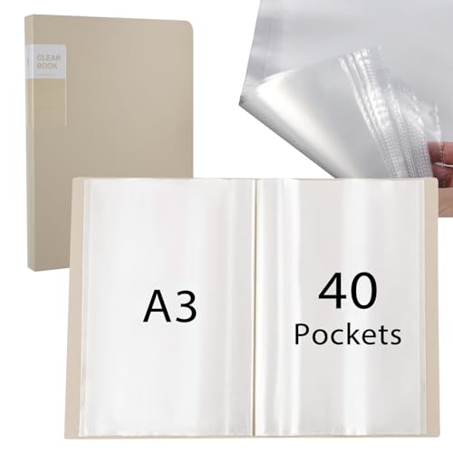hocadon Präsentationsmappe Sichtbuch A3 mit Klarsichthüllen Sammelmappe din A3 Kunst Portfolio Ordner Mit 40 Klarsichthüllen für 80 Blatt für Kunstwerke, Bürobedarf von hocadon