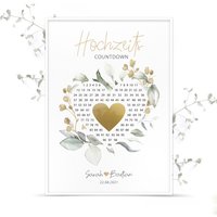 Poster Mit Rubbelherz "Hochzeits-Countdown-Gold" Personalisiert/Hochzeit Geschenk Kalender von hochzeitsshopinvite