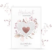 Poster Mit Rubbelherz "Hochzeits-Countdown-Rosé" Personalisiert/Hochzeit Geschenk Kalender von hochzeitsshopinvite