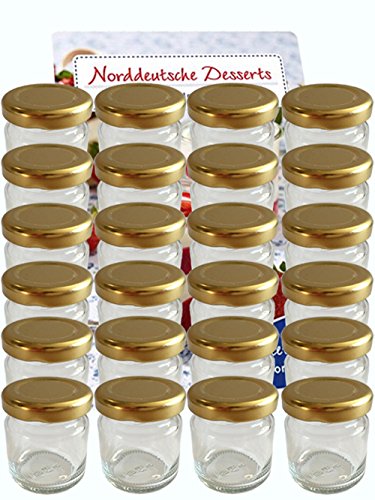 100er Set Sturzgläser Mini Gläser 37 ml Deckelfarbe Gold To 43 mit Schraub-Deckel Rundgläser Honig Kaviar Marmeladengläser Obstgläser Einweckgläser Senf, Honig, Gläser, Einmachgläser, Portionsgläser von hocz