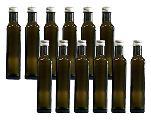 hocz 12 leere Glasflaschen GRÜN Maraska 250 ml incl. Schraubverschluss, Eckig, zum selbst Abfüllen Likörflasche Schnapsflasche Silber von hocz