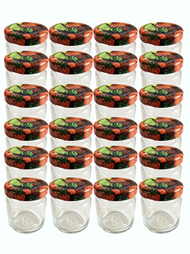 120er Set leere Rundgläser Mini Gläser 53 ml Deckelfarbe Obst To 43 (120 Etiketten 30mm Ø) zum Beschriften Bedrucken Haushaltsetiketten Einmachgläser, Portionsgläser, Probiergläser, Imker von hocz