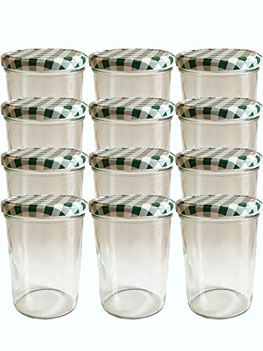 18er Set Sturzgläser 435 ml incl. Deckel Deckelfarbe Grün Karriert To 82 Drehverschluss Marmeladenglas Einmachglas Einweckglas Sturzglas von hocz