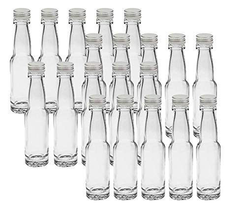 20 leere Mini Glasflaschen "Lang" 40 ml Silber Glasfläschchen kleine Flaschen incl. Schraubverschluss, Likörflaschen zum selbst Abfüllen Schnapsflaschen Essigflaschen Ölflaschen von hocz