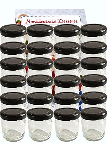 hocz 20er Set Sturzgläser Mini Gläser 37 ml Deckelfarbe Schwarz To 43 mit Schraub-Deckel Rundgläser Honig Kaviar Marmeladengläser Obstgläser Einweckgläser Senf, Honig, Gläser, Einmachgläser von hocz