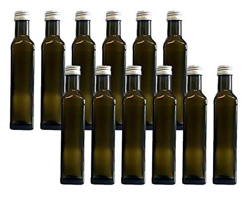 hocz 24 leere Glasflaschen GRÜN Maraska 250 ml incl. Schraubverschluss, Eckig, zum selbst Abfüllen Likörflasche Schnapsflasche Silber von hocz