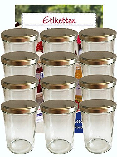 24er Set Sturzgläser 435 ml incl. Deckel Deckelfarbe Silber To 82 (24 Etiketten NZ) zum Beschriften Haushaltsetiketten Marmeladenglas Einmachglas Sweet Family von hocz