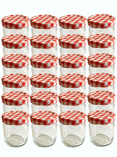 hocz 28er Set leere Rundgläser Mini Gläser 53 ml Deckelfarbe Rot Weiss Kariert To 43 Sturzgläser Marmeladengläser Einweckgläser Senf, Honig, Gläser, Einmachgläser, Portionsgläser Probiergläser von hocz