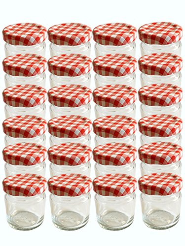 30er Set Sturzgläser Mini Gläser 37 ml Rot Kariert Rundgläser Marmeladengläser Einweckgläser Senf, Honig, Gläser, Einmachgläser, Portionsgläser, (Rot Karriert) von hocz
