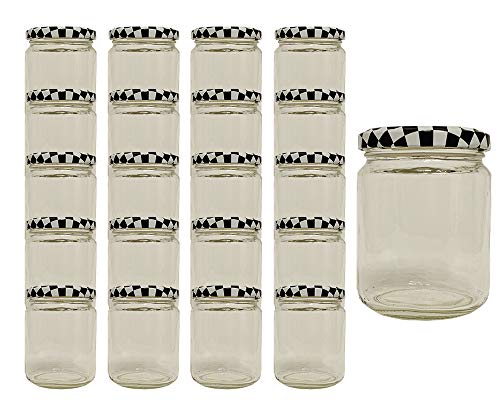 hocz 100 Stück | Sturzgläser Set | Füllmenge 275 ml | Schraubdeckel | Twist-Off to 66 | Rundglas für Marmeladengläser wiederverwendbar (100 STK, Schwarz Kariert) von hocz
