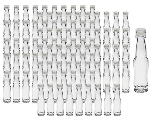 hocz 100 leere Mini Glasflaschen Lang 40 ml Silber Glasfläschchen kleine Flaschen incl. Schraubverschluss, Likörflaschen zum selbst Abfüllen Schnapsflaschen Essigflaschen Ölflaschen von hocz