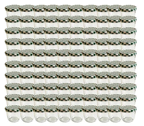 hocz 100 x Marmeladengläser 230ml - Einmachgläser Grün Kariert TO 82 - Einweckgläser mit Schraub-Deckel - Einkochgläser klein - Made in Germany von hocz