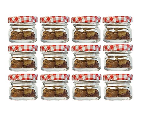 hocz 100er Set Sturzgläser Mini Gläser | Füllmenge 30ml | Deckelfarbe Rot Kariert | To 43 Rundgläser Honig Marmeladengläser Obstgläser Einweckgläser Honig Gläser Einmachgläser Probiergläser Imker von hocz
