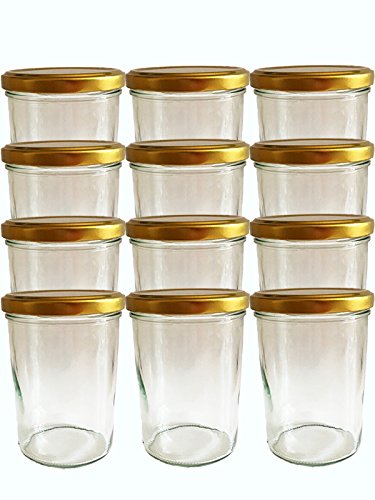 hocz 12er Set Sturzgläser 435 ml incl. Deckel Deckelfarbe Gold To 82 Drehverschluss Marmeladenglas Einmachglas Einweckglas Sturzglas von hocz