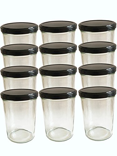 hocz 24er Set Sturzgläser 435 ml incl. Deckel Deckelfarbe Schwarz To 82 Drehverschluss Marmeladenglas Einmachglas Einweckglas Sturzglas von hocz