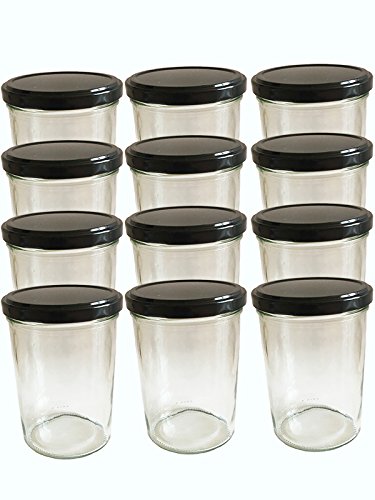 hocz 24er Set Sturzgläser 435 ml incl. Deckel Deckelfarbe Schwarz To 82 Drehverschluss Marmeladenglas Einmachglas Einweckglas Sturzglas von hocz
