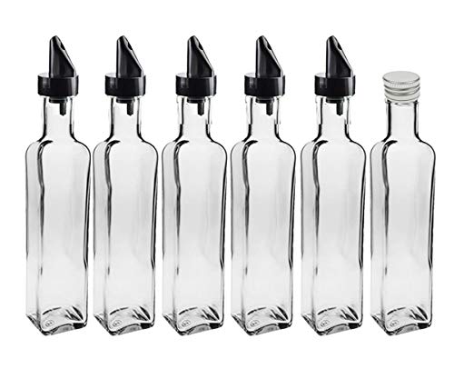 hocz Glasflaschen Set | 24 teilig | Füllmenge 250 ml | Deckelfarbe Silber | 12 Maras 12 Ausgießer für Dressing Saftflaschen Likörflaschen Setzen Sie ganz einfach Ihr eigenes Öl an von hocz